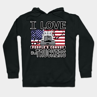 I LOVE THE TRUCKERS - PEOPLES CONVOY - USA FLAG OF HEARTS WITH BLACK LETTERS Hoodie